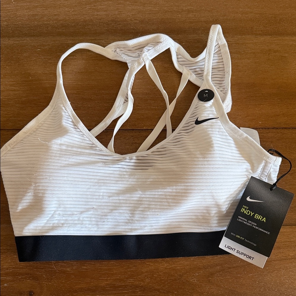 Nike Women's Striped White and Black Sports Bra